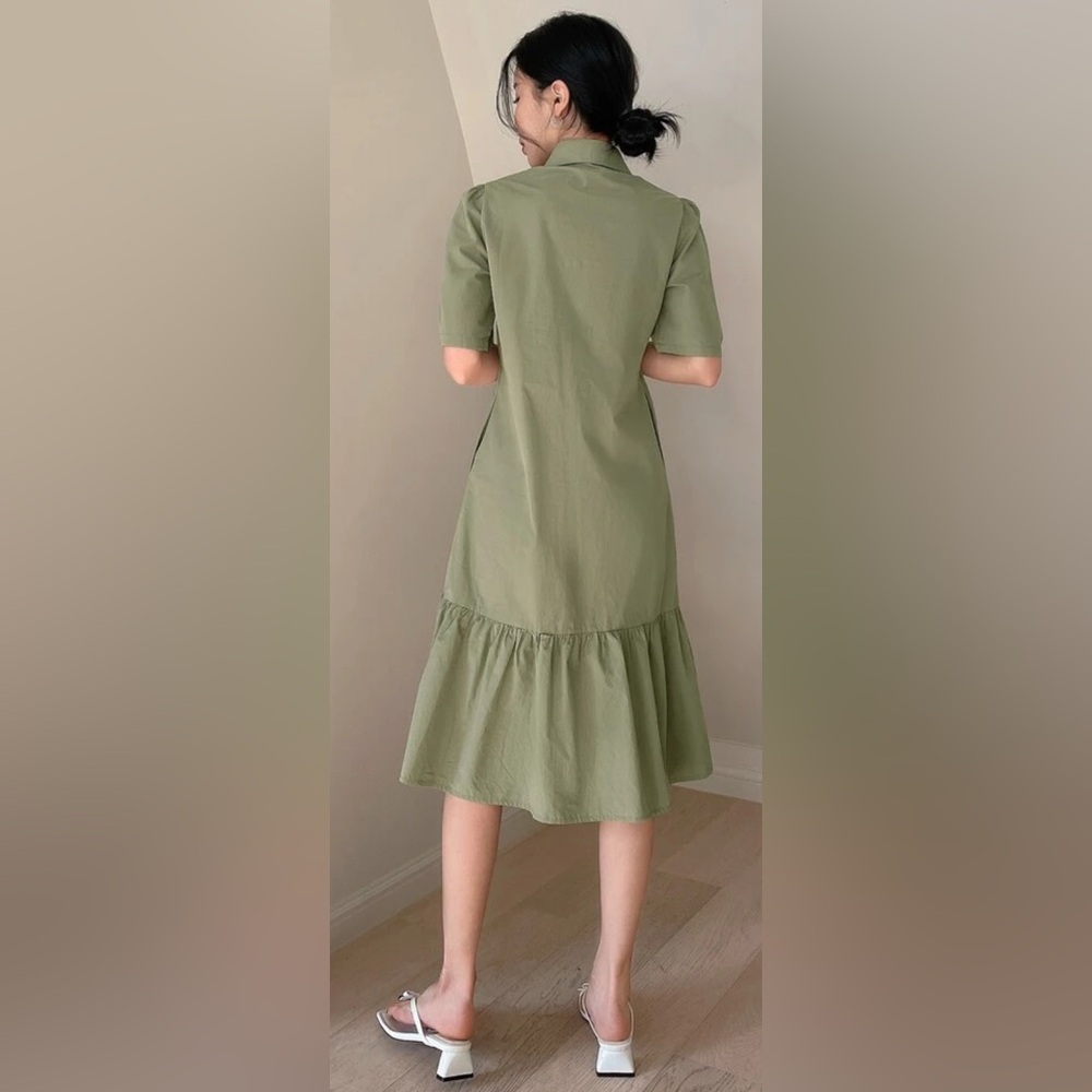 Elegant Green Button-Down Dress - Picture 2 of 5